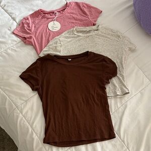 Set of Three T-Shirts in Pink, Brown, and Gray